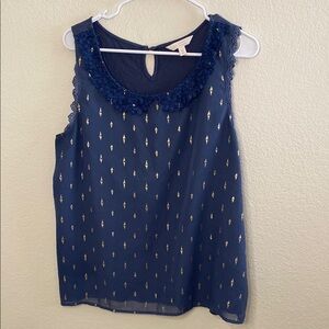 LC Lauren Conrad Navy Blouse with Gold Accents‎